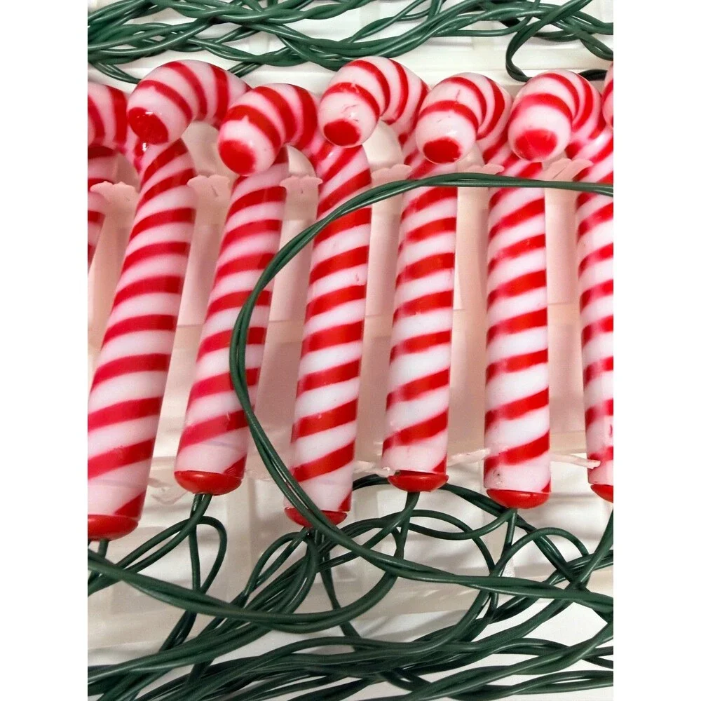 Vtg GE Merry Midget Blow Mold Candy Cane String Light Set 2 Sets Christmas Light